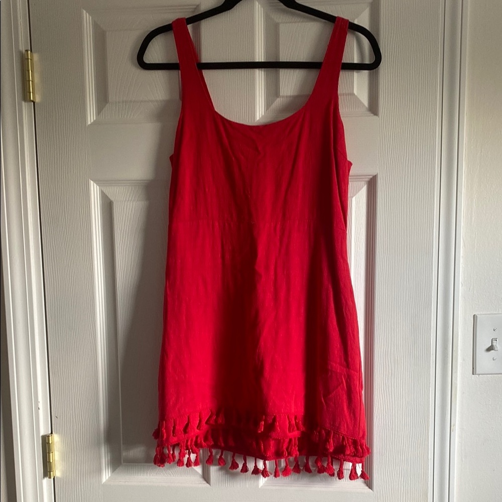 Red Sleeveless Dress with Tassel Hem